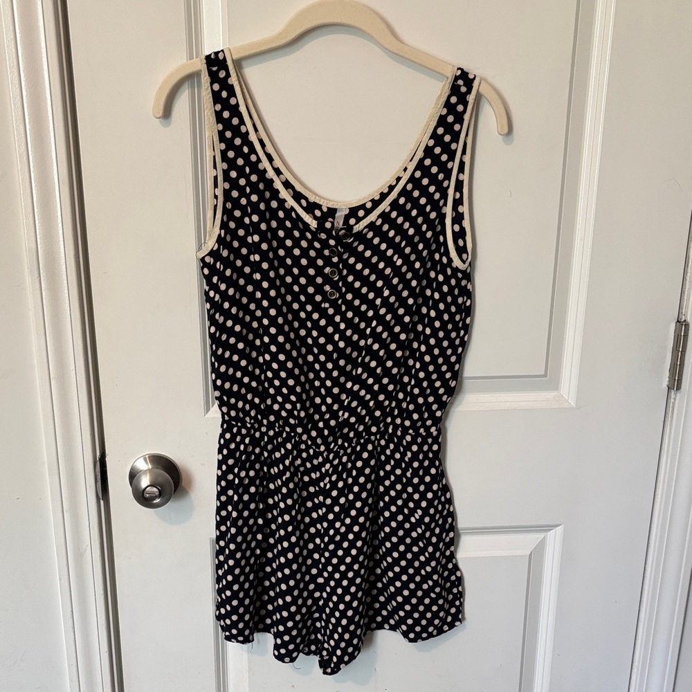 Polka Dot Sleeveless Romper - Black/White